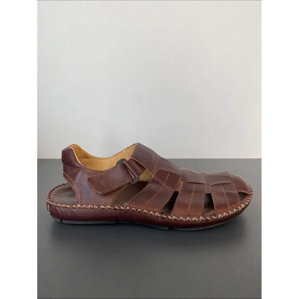 PIKOLINOS Tarifa fisherman flat sandals Brown Leather Hook & Loop Sz 46 US 13
